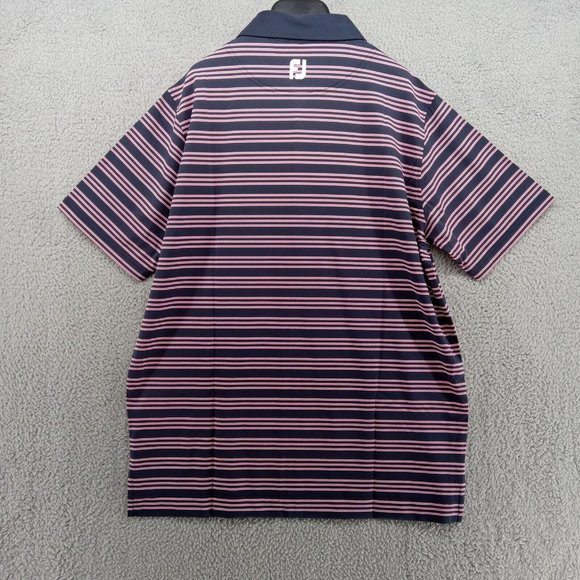 Footjoy Shirt Large Pink Stripe Lisle Golf Moisture Wick Antimicrobial Polo - Picture 7 of 11